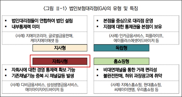 법인보험대리점(GA)의 4가지 유형. 자료=보험연구원