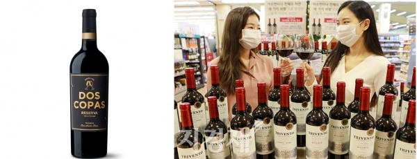 이마트(왼쪽) '도스코파스', 롯데마트 `트리벤토 리저브 말벡·까베네 말벡` 2종. 사진=각 사