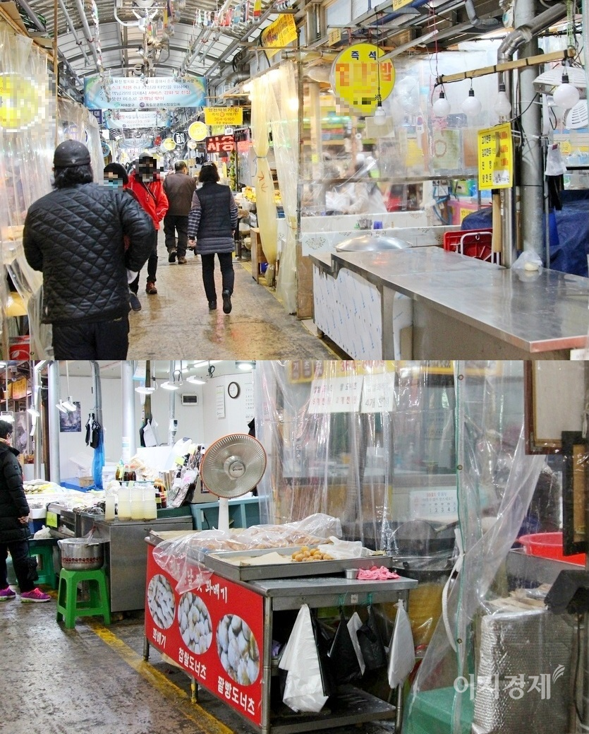 26일 찾은 꽈배기 가게는 손님이 없고, 앞쪽 호빵집은 아예 문을 열지 않았다. 이날 문을 열지 않은 시장 내 점포는 세집 걸러 한곳 꼴이다. 다른 꽈배기 집은 주인도 없다. 사진=문룡식 기자