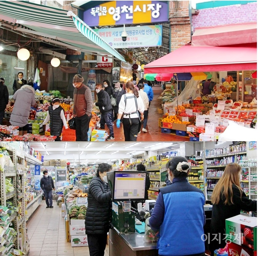 시장 입구에 있는 마트에 든 손님은 손가락으로 꼽을 정도다. 사진=문룡식 기자