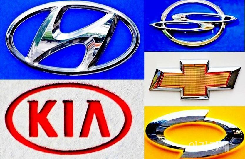 지난달 국산차의 세계 판매가 전년 동월보다 8% 늘었다. (왼쪽 위부터 시계방향)현대차, 쌍용차, 한국GM 쉐보레, 르노삼성, 기아차 엠블럼. 사진=정수남 기자