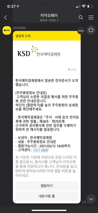 카카오페이 주주총회 안내문 예시. 사진=한국예탁결제원