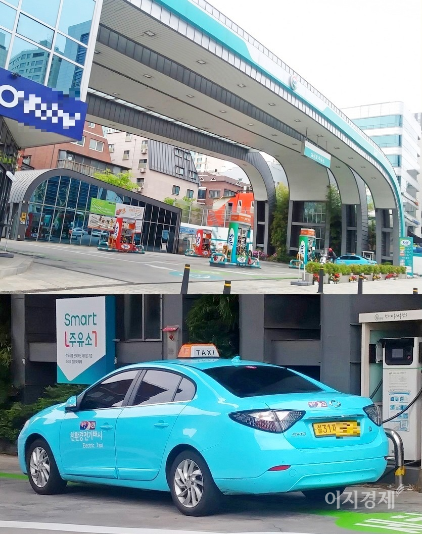 허 사장은 스마트주유소도 늘린다. 서을 삼성동 GS칼텍스 스마트주유소에서 한 개인택시 운전자가 전기차를 충전하고 있다. 사진=문룡식 기자