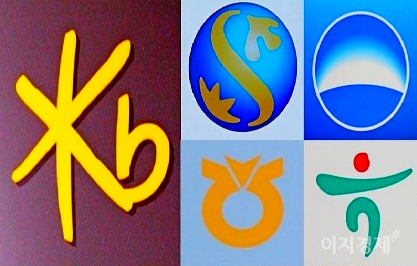 지난해 국내 금융지주회사의 당기순이익이 전년대비 소폭 감소했다. 금융지주 상위 5개사 기업이미지. 사진=문룡식 기자