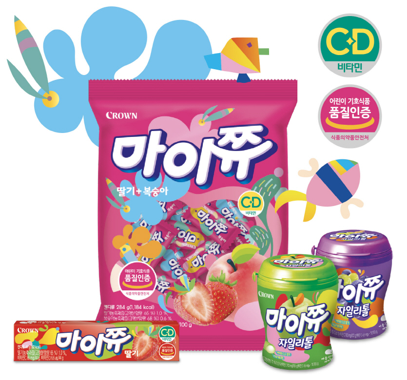 크라운제과 마이쮸가 국내 캔디류 중 최초로 식품의약품안전처로부터 어린이 기호식품 품질 인증을 받았다. 사진=크라운제과