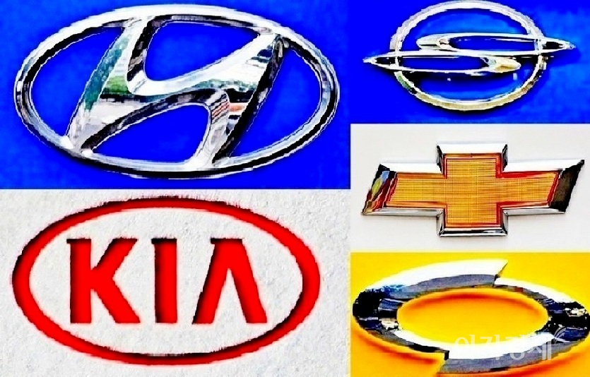 지난달 국산차 판매는 내수가 주춤했지만, 해외 시장 회복세가 탄력을 받으면서 큰 폭으로 개선됐다. 국산차 5사 엠블럼. 사진=정수남 기자