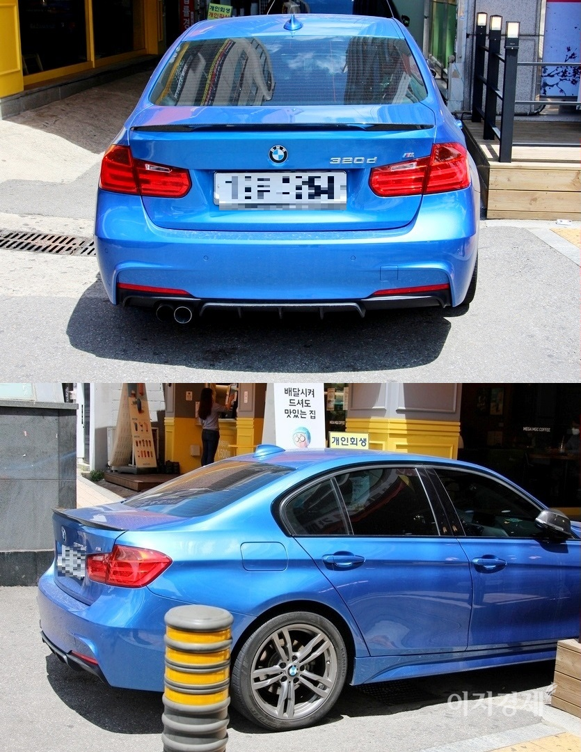BMW의 중형 세단 3시리즈 디젤의 고성능 M버전이다. 사진 상으로 이상 없는 주차다. 사진=정수남 기자