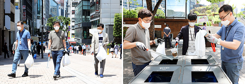 지난 6월4일 서울 중구 명동일대서 산해진미 플로깅에 참여한 나경수 SK종합화학 사장. 사진=SK이노베이션