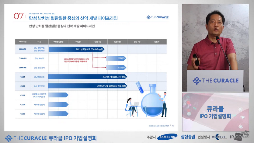 큐라클 IPO 기업설명회 영상 캡쳐.