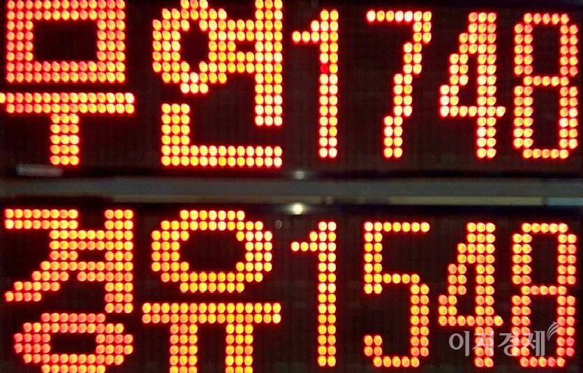 경기도 성남시 산성대로 중원구 구간에 있는한 셀프주유소의 이번 주초 유가현황. 사진=정수남 기자