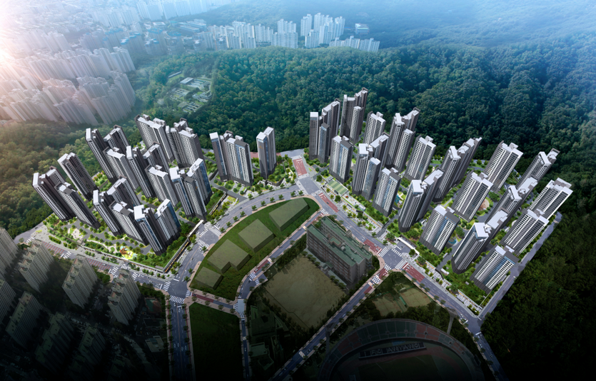 평촌 엘프라우드 아파트 통합 조감도. 사진=대우건설