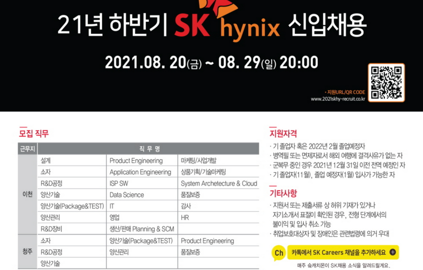 SK하이닉스가 2021년 하반기 신입사원 수시채용을 진행한다. 사진=SK하이닉스