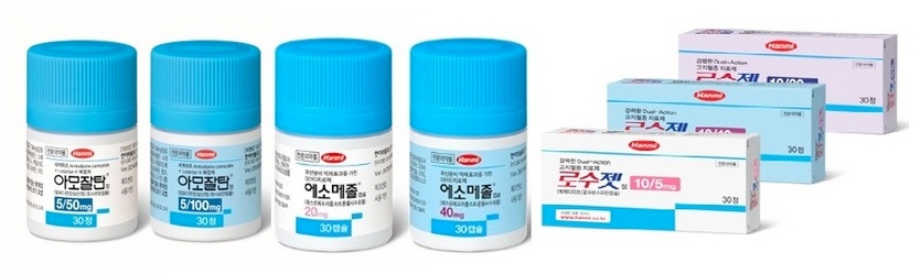 한미약품의 아모잘탄(왼쪽), 로수젯(오른쪽). 사진=한미약품