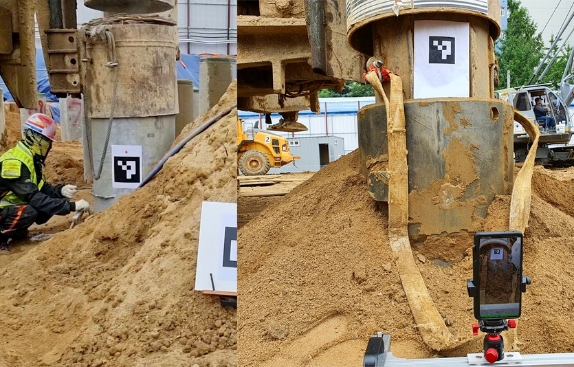 (왼쪽부터)기존 방식의 파일 리바운드 체크 방식(왼쪽)과 DL이앤씨가 개발한 파일 리바운드 체크 테스트 디지털화 장비. 사진=DL이앤씨