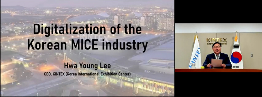 이화영 킨텍스 대표이사가 중국서비스무역교역회(CIFTIS)에서 기조연설을 진행했다. 이미지=킨텍스