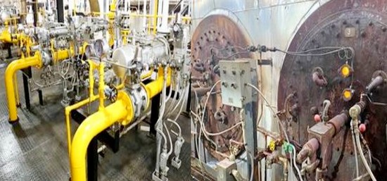 울산공장이 수십년간 사용한 (오른쪽부터)벙커씨 보일러와 친환경 연료 LNG만을 사용하는 동력보일러. 사진=SK이노베이션