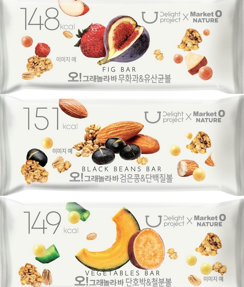 올리브영의 식품 브랜드 ‘딜라이트 프로젝트’가 오리온의 간편 대용식 브랜드 ‘마켓오 네이처’와 공동 개발한 신제품 ‘오!그래놀라바&영양볼’ 3종을 출시했다. 사진=올리브영