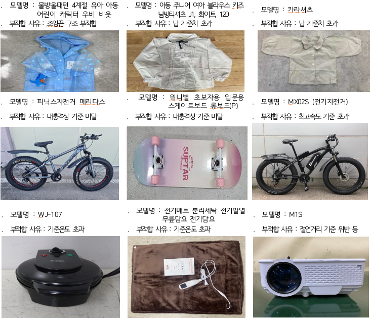 완구, 봉제 인형, 와플기기, 자전거 등 해외 인기 구매 대행 제품 중 일부가 국내 안전기준에 부적합한 것으로 나타났다. 자료=국가기술표준원