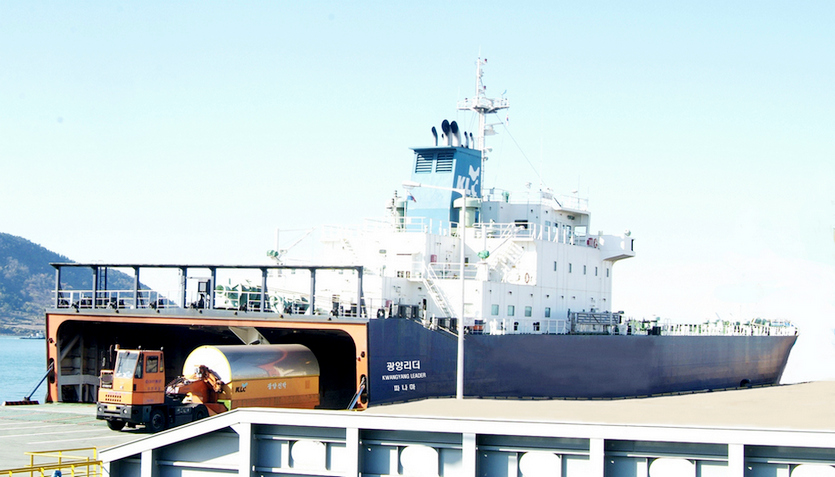 현대제철 순천공장향 열연코일 선적 모습. 사진=현대제철