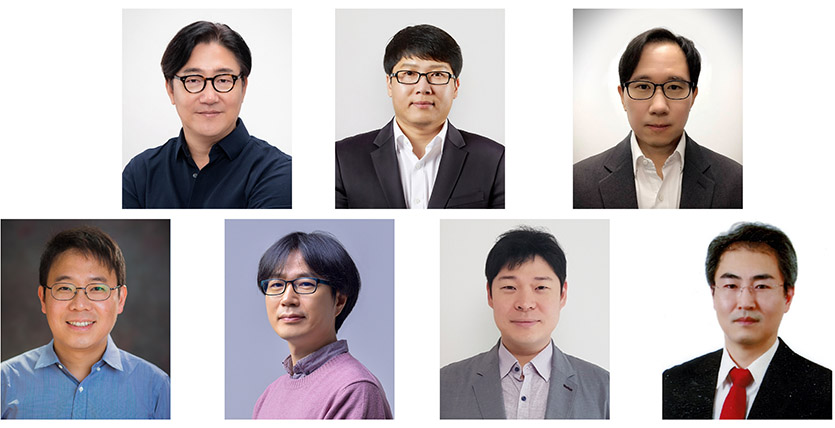 삼성미래기술육성사업 2021년 하반기 지원 과제에 선정된 교수진. (첫째줄 왼쪽부터) 김태경 포스텍 교수, 박경덕 UNIST 교수, 김익수 가천대 교수, (둘째줄 왼쪽부터) 김진국 KAIST 교수, 이종석 GIST 교수, 허충길 서울대 교수, 공병돈 포스텍 교수