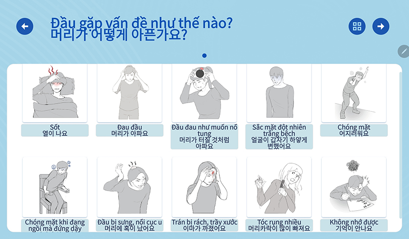 대웅제약 사회공헌 프로그램 ‘참지마요’의 일환으로 개발된 AAC 도서를 기반으로 한 ‘그림으로 보는 문진표’ 일부분. 사진=대웅제약