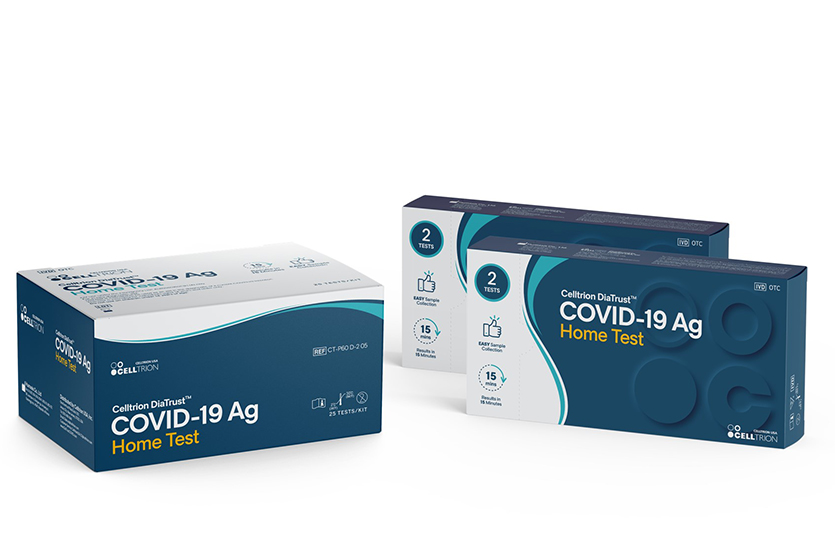 트리온은 휴마시스와 공동개발한 코로나19 신속항원 자가검사키트 ‘디아트러스트 홈 테스트’. 사진=셀트리온