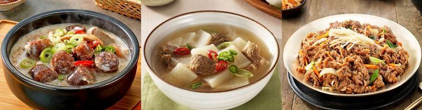 프레시지의 인기 한식. (왼쪽부터)순대국, 소고기 무국, 광양식 불고기. 사진=프레시지