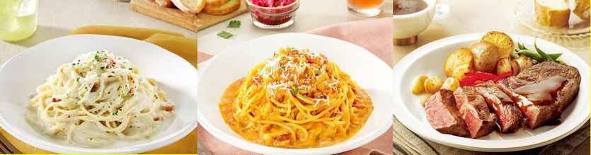 프레시지의 인기 서양식. (왼쪽부터)까르보나라, 로제 파스타와 스테이크. 사진=프레시지