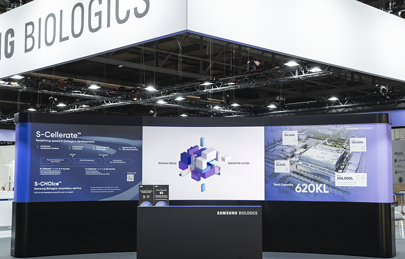 삼성바이오로직스는 세계 최대 바이오전시회에 참가해 해외판로개척에 나섰다. 삼성바이오로직스 부스. 사진=삼성바이오로직스