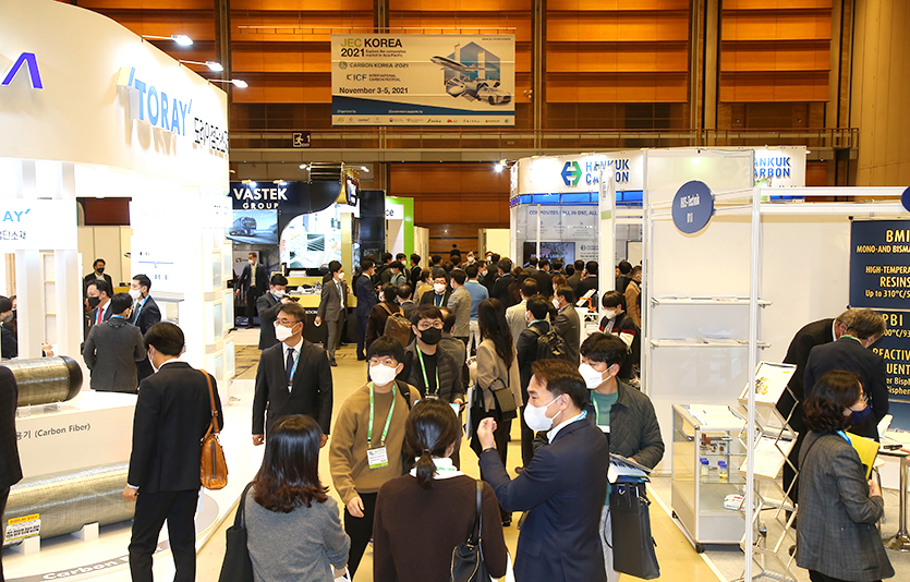 ‘제14회 국제 복합 소재 전시회(JEC 코리아 2021)’가 3~5일 사흘 일정으로 서울 삼성동 코엑스와 온라인에서 성황리에 열리고 있다. 사진=프로모살롱코리아