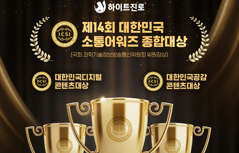 하이트진로는 ‘제14회 대한민국소통어워즈’에서 종합대상을 수상하며 3관왕을 달성했다. 이미지=하이트진로