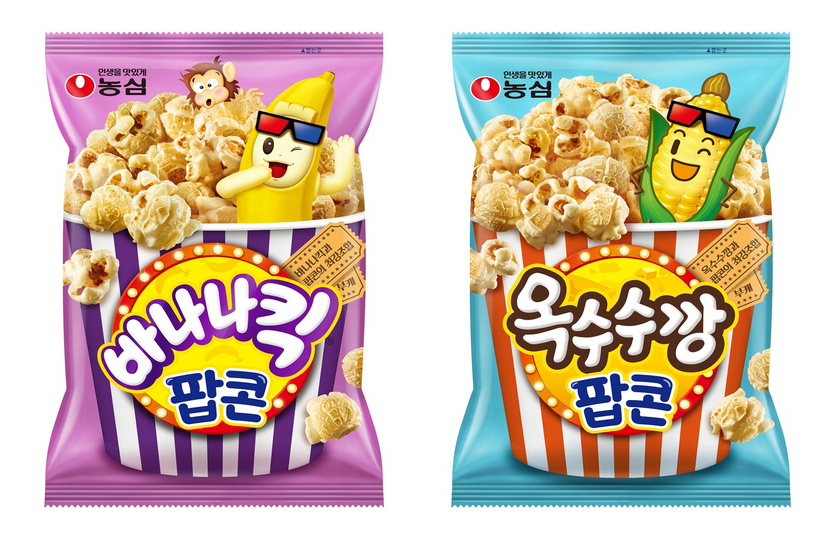 농심 바나나킥 팝콘, 옥수수깡 팝콘.  사진=농심