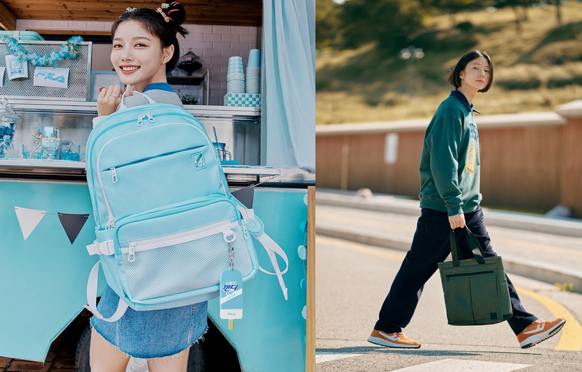 휠라와 빙그레가 손잡고 출시한 '캔디바 츄잉백팩', 프로스펙스 스니커즈 '에어스카이'.