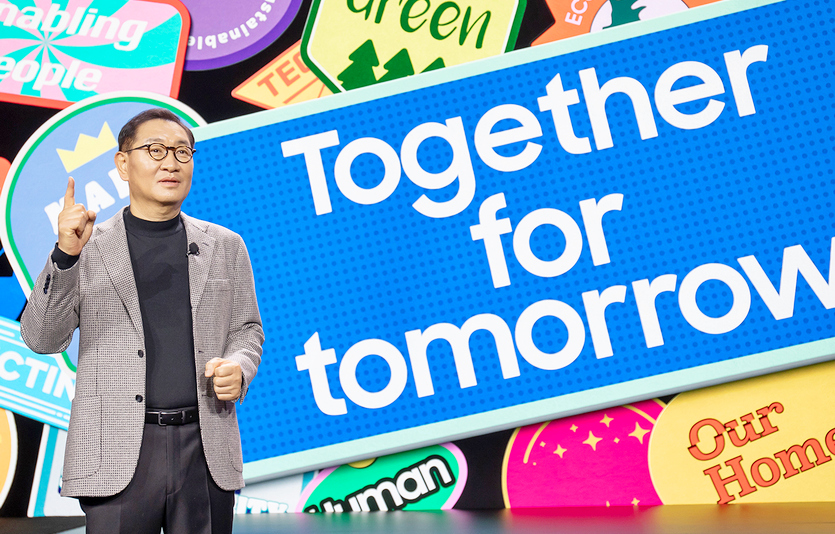 한종희 부회장이 ‘미래를 위한 동행’을 주제로 CES에서 연설했다. 사진=삼성전자