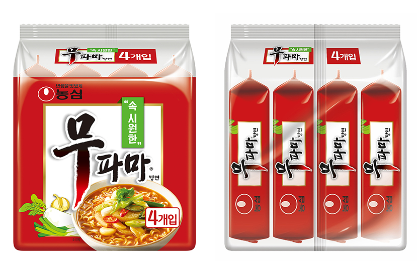 농심도 라면의 친환경 포장재 사용을 확대해 나가고 있다. 농심은 최근 무파마탕면 묶음포장(사진)을 기존 빨간색 비닐에서 투명한 비닐로 교체하고, 앞면과 옆면에 브랜드 디자인과 표기사항 등 최소한의 내용만 삽입했다. 사진=농심