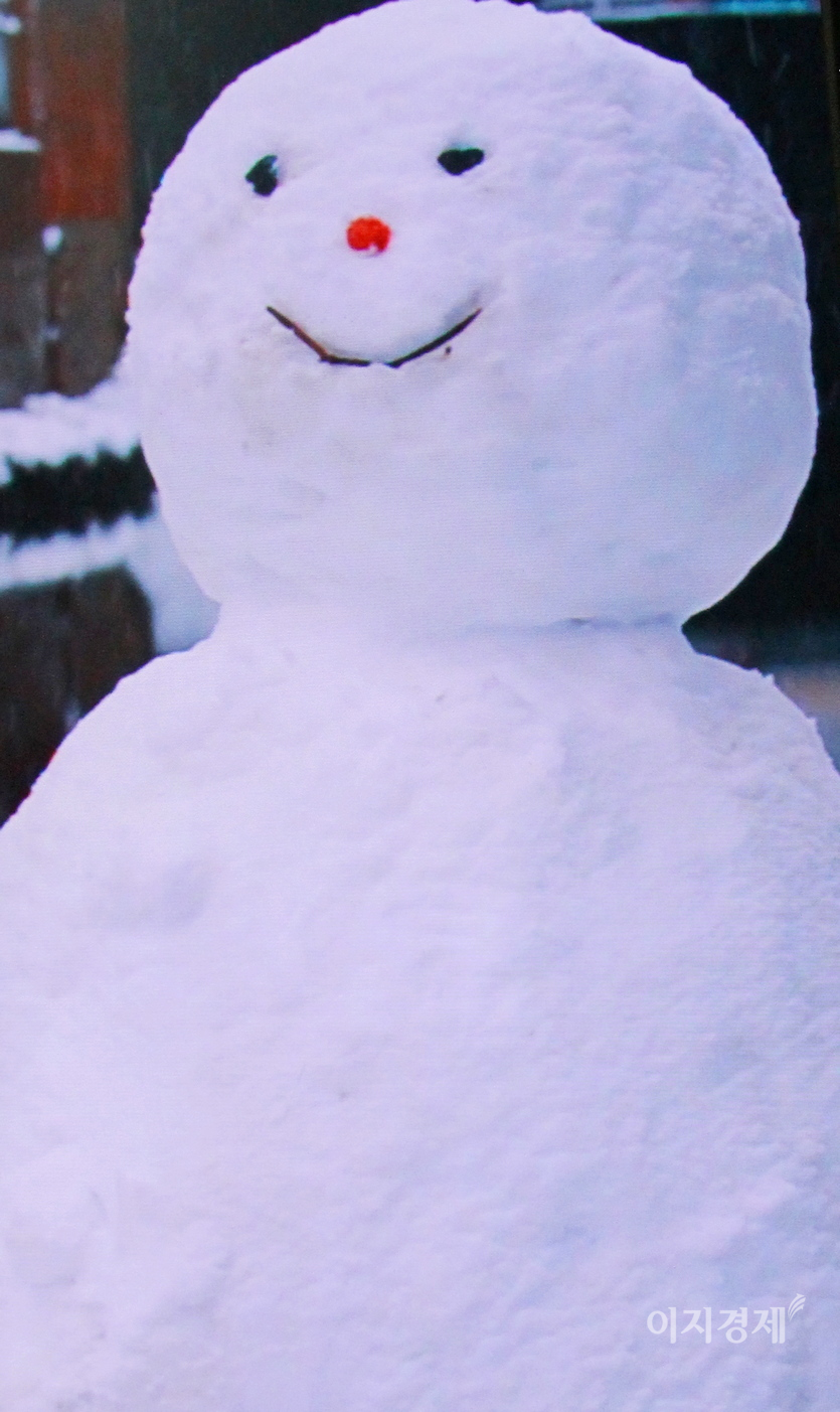 이번에 내린 눈으로 누군가 잘 생긴 눈사람을 만들었다. 사진=정수남 기자