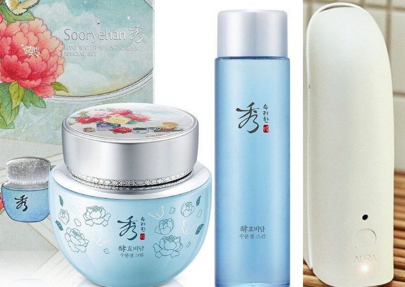 LG생활건강이 선보인 (왼쪽부터)수려한 효비담 수분샘 크림 모던민화 에디션과 아우라 스마트 디퓨저. 사진=LG생활건강