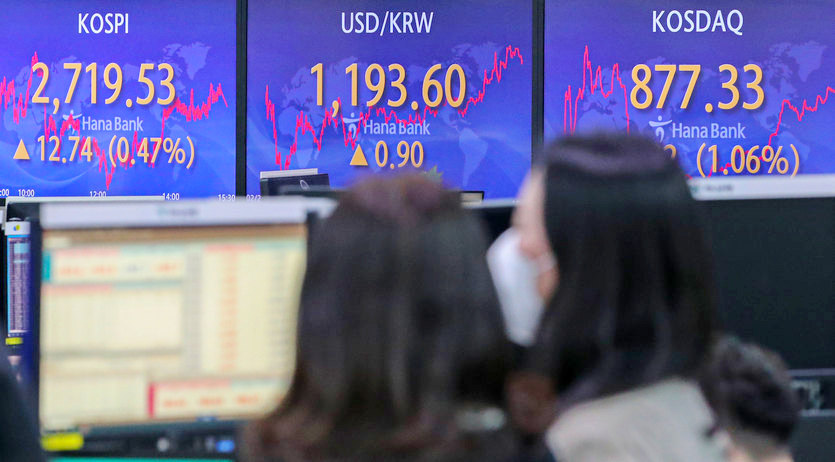 코스피가 전날보다 12.74포인트 오른 2719.53에, 코스닥 지수는 같은 기간 9.22포인트 상승한 877.33로 각각 장을 마쳤다. 사진=뉴시스