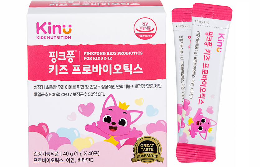 동원F&B가 어린이 기능성 유산균 ‘키누 핑크퐁 키즈 프로바이오틱스’를 출시했다. 사진=동원F&B