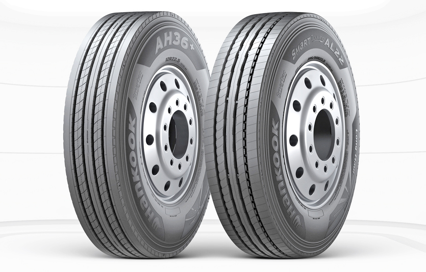 한국타이어가 상용차 타이어 관제서비스 효과를 성공적으로 검증하면서, 고객의 유지비 절감을 유도한다. 한국타이어 트럭버스용 타이어 (왼쪽부터)AH36 , AL22. 사진=한국타이어