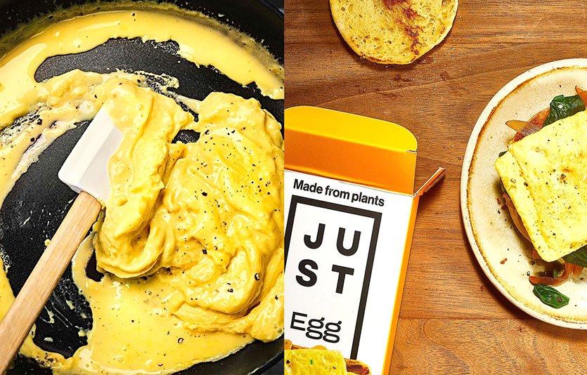 (왼쪽부터) 저스트 에그 식물성 대체 스크램블과 저스트 에그 식물성 대체 오믈렛 조리 예. 사진=SPC삼립