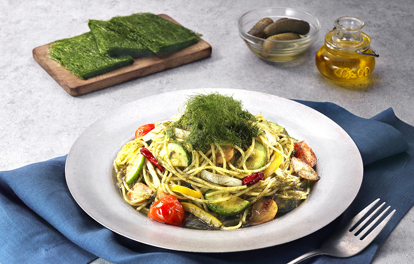 프레시지가 해양수산부와 협업한 ‘어촌마을’ 밀키트 신제품 ‘감태 오일 파스타’를 출시했다. 이미지=프레시지