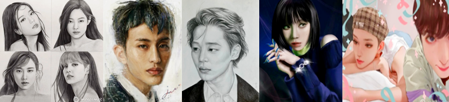 밍글민트가 최근 2개월간 진행한 K-POP 아이돌 팬아트 NFT 공모전서 각각 1위부터 5위를 차지한 (왼쪽부터)블랙핑크, NCT마크 Glitch Mode Mark, bts jimin, 에스파 윈터, 세븐틴 SVT 조슈아&도겸. 사진=빅스터