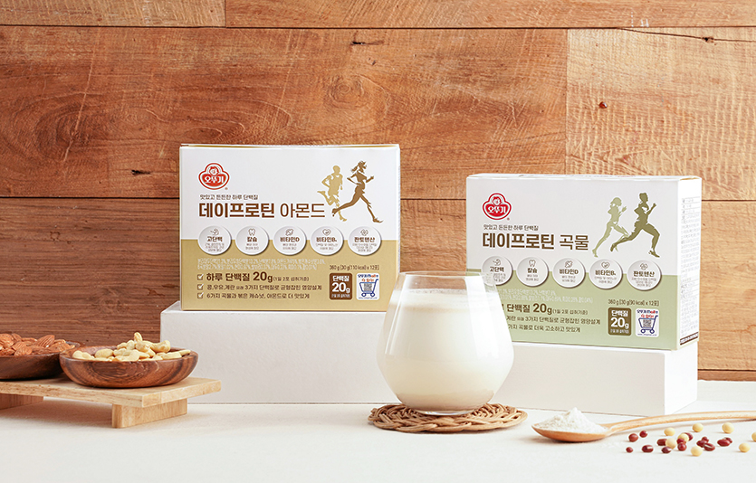 오뚜기는 고단백 보충식 ‘데이프로틴’ 2종을 처음 선보였다. 사진=오뚜기