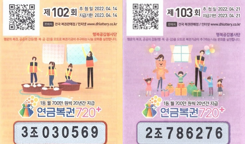 연금복권720+ 102, 103회차 1, 2등 동시 당첨자가 나왔다. 사진=동행복권