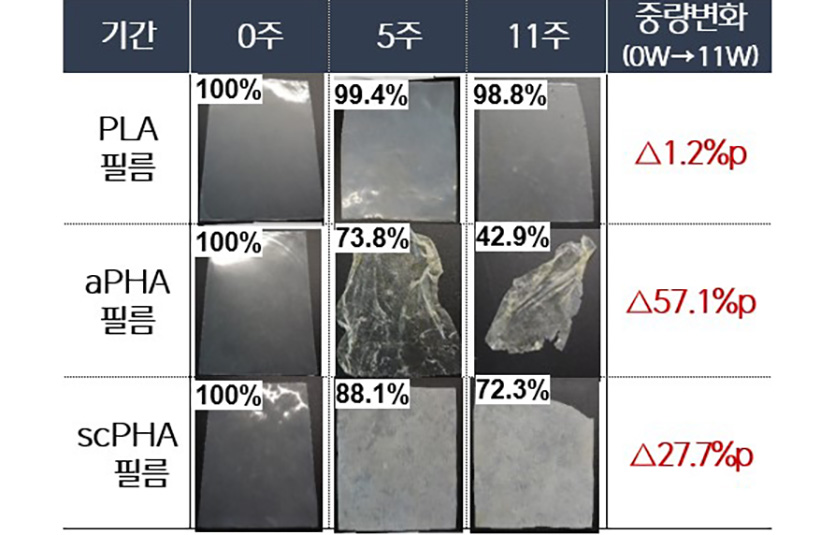 CJ제일제당의 해양생분해 소재 PHA 실험 결과. 이미지=CJ제일제당