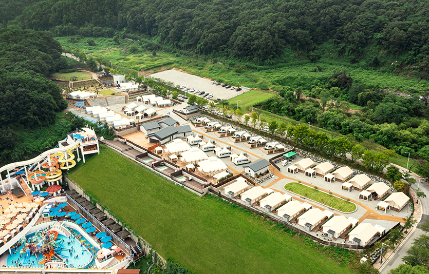 금호리조트에 따르면 아산 스파포레는 ‘글램핑’에 숲속 힐링 경험을 접목한 신개념 레저 공간이다. 사진=금호석유화학