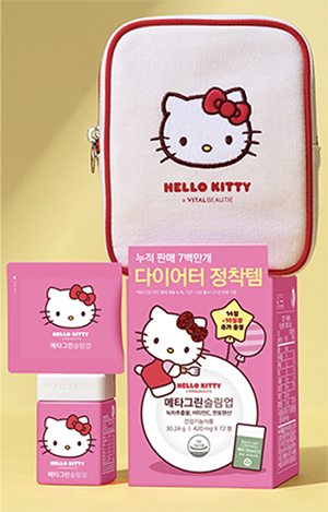 바이탈뷰티가 다이어트 건강기능식품 ‘메타그린 슬림업’에 글로벌 인기 캐릭터 ‘헬로키티’ 옷을 입힌 한정판 스페셜 에디션을 내놨다. 사진=아모레퍼시픽