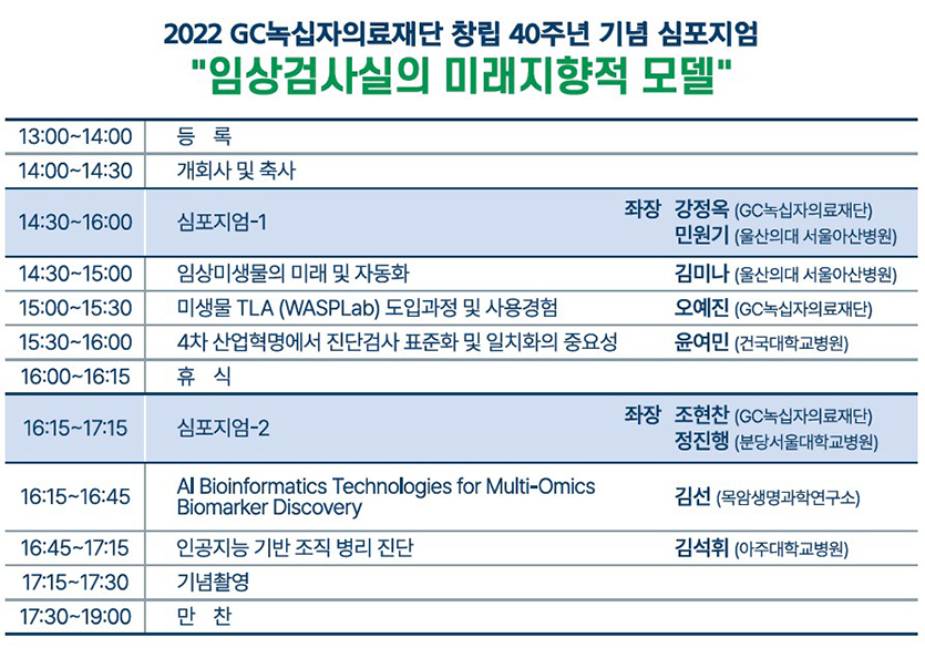 GC녹십자의료재단, 창립 40주년 기념 심포지엄 식순. 자료=GC녹십자의료재단