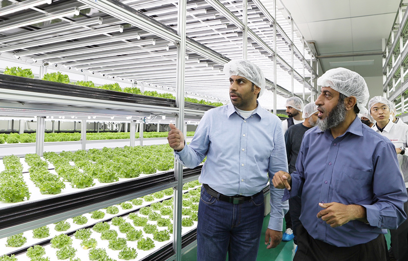 오만 농수산부 관계자들이 농심 안양공장 내 양산형 모델 스마트팜을 둘러보고 있다. 사진=농심